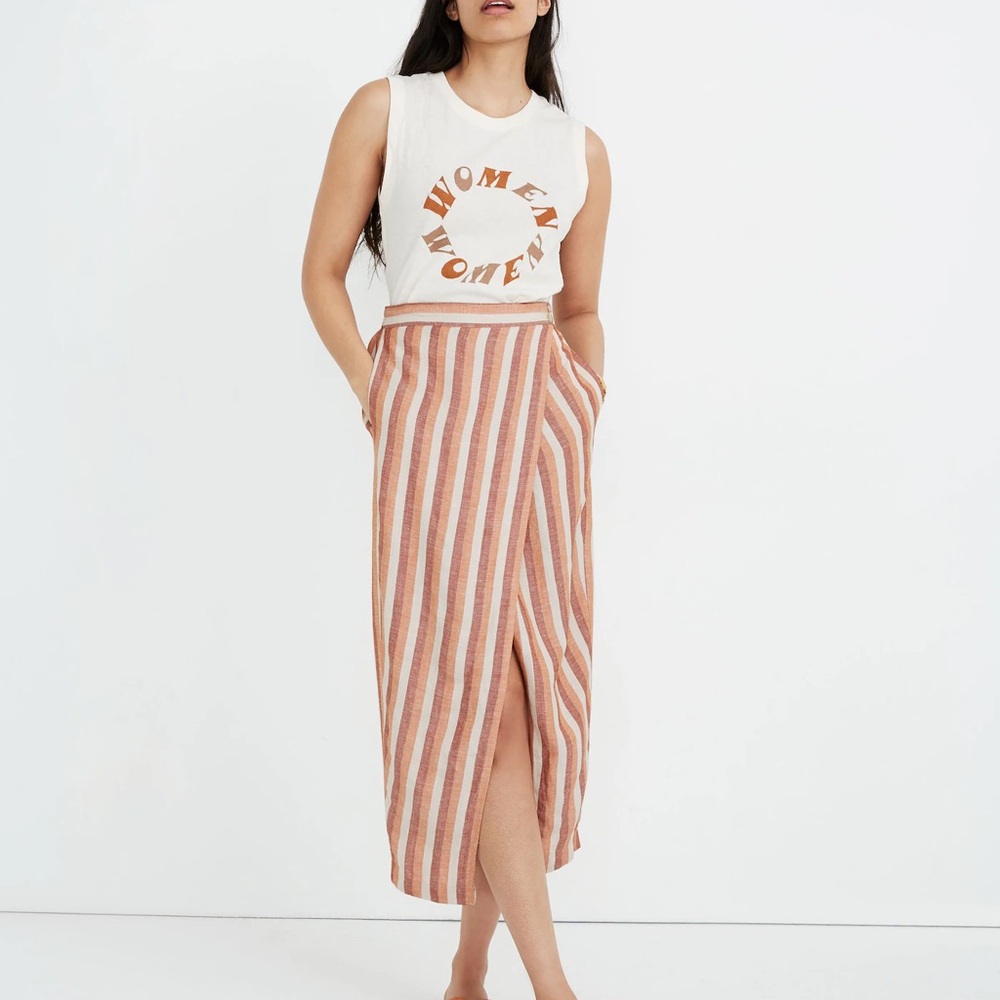 NWT Madewell Linen Blend Faux Wrap Midi Skirt
